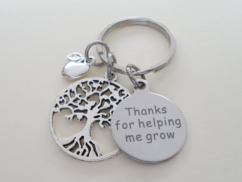 Apple & Tree Keychain for Teachers with "Thanks for helping me grow!" message tag.
