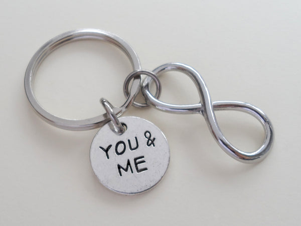 Infinity Symbol Keychain with "You & Me" Circle Charm - You and Me for Infinity; Couples Keychain