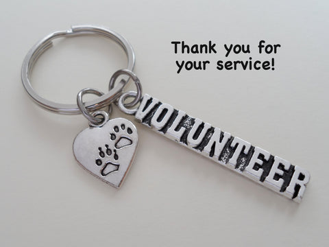 Animal Shelter Volunteer Appreciation Gift Keychain with Heart Paw Charm, Animal Rescue Volunteer Gift, Humane Society Volunteer, Thank You Gift