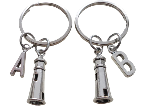 Lighthouse Keychain Set - Lost Without You; Couples Keychains, Letter Charm Option