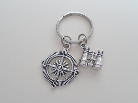 Binoculars and Compass Keychain - "Adventure Awaits You"