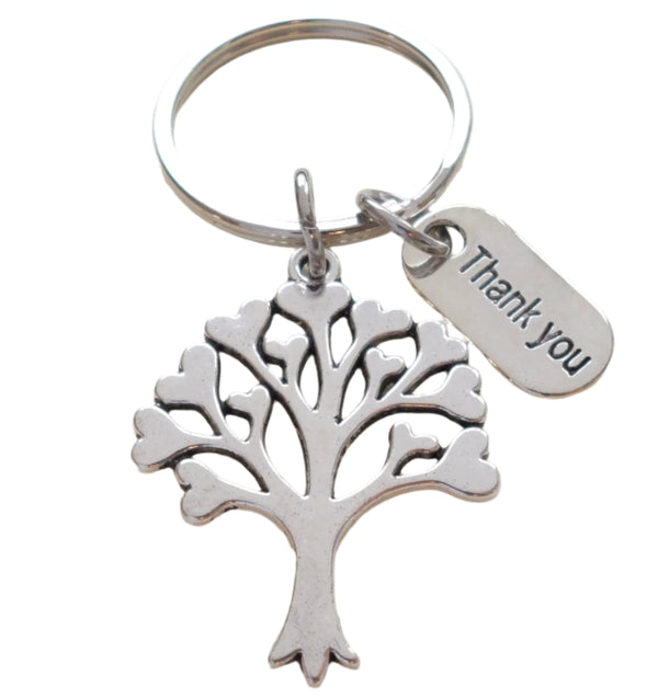 Caregiver, Home Aid Caretaker, or Teacher Keychain Gift, Tree with Hearts and "Thank You" Charm w/ Thanks for sharing your heart with us" Card by JewelryEveryday