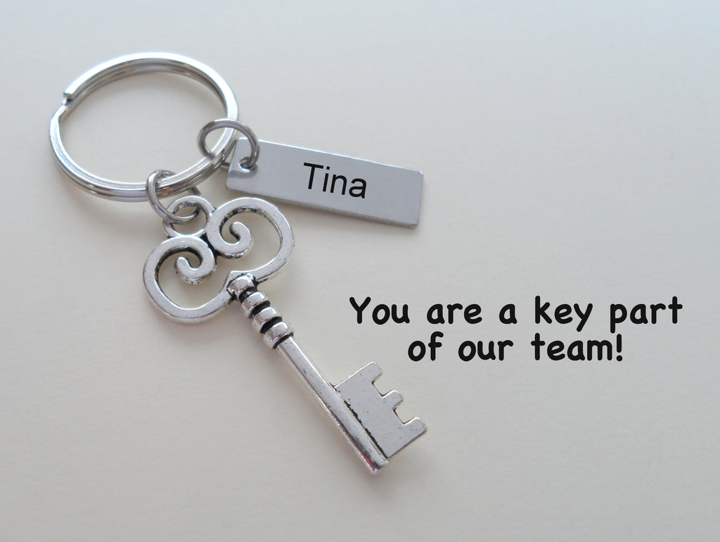 Employee Appreciation Gifts • Key Keychain with Custom Engraved Tag by JewelryEveryday w/ "You are a key part of our team" Card