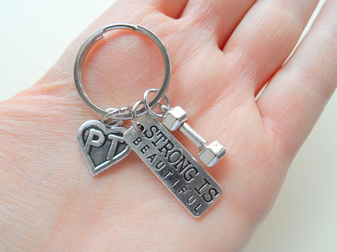 Physical Therapist Appreciation Gift Keychain for PT, Thank You Gift for Physical Therapist Staff, Weight & Strong is Beautiful Charm