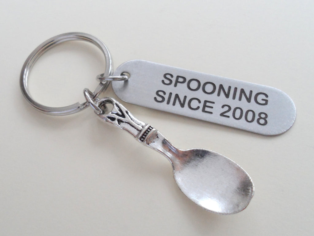 "Spooning Since" Stainless Steel Keychain w/ Spoon Charm by Jewelry Everyday, Customize the Year