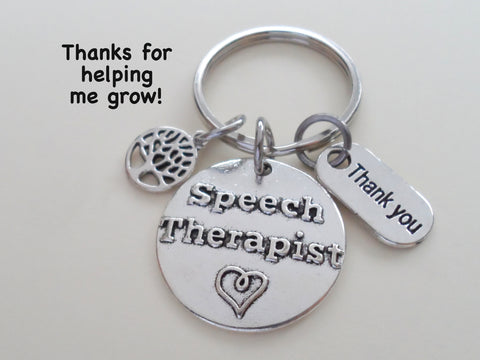 Speech Therapist Keychain with Small Tree, Speech Therapist Disc, and "Thank You" Tag w/ "Thanks for helping me grow" Card by JewelryEveryday