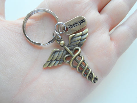 Bronze Medical Professional Gift Keychain With Thank You Charm by JewelryEveryday