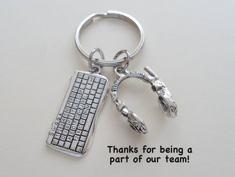 Call Center Staff Gift Keychain, Computer Keyboard Charm and Head Set Charm Keychain, Employee Appreciation Gift, Team Gift, Work Gift
