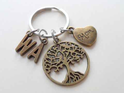 Bronze Mom Tree Keychain for Mom -With Letter Charms, Mother's Day Gift