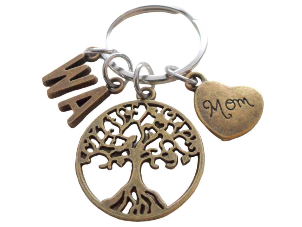 Bronze Mom Tree Keychain for Mom -With Letter Charms, Mother's Day Gift