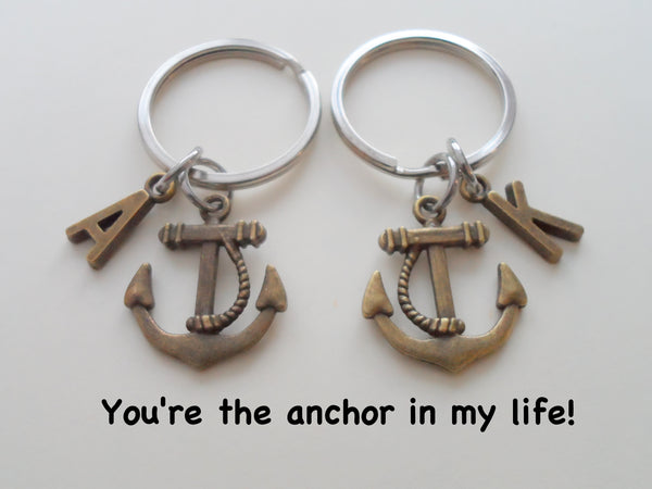 Bronze Anchor Keychain Set - You're the anchor in my life; Best Friend or Couples Keychain Set