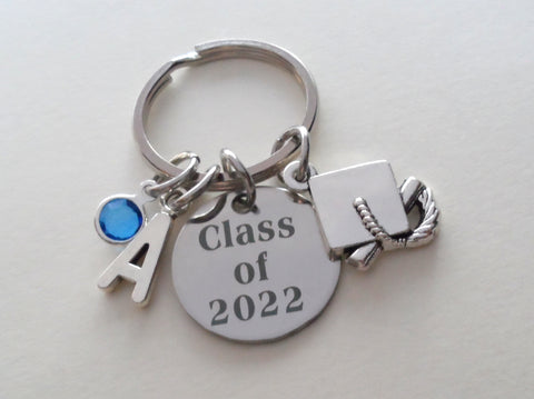 Custom Graduation Class of 2024 Disc Keychain with Graduation Cap Charm, Personalized Graduate Keychain, Gift for Graduate