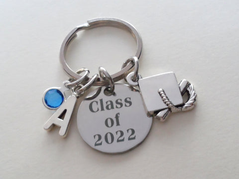 Custom Graduation Class of 2023 Disc Keychain with Graduation Cap Charm, Personalized Graduate Keychain, Gift for Graduate