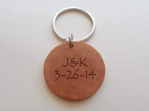 Personalized Wood Circle Disc Keychain; 5 Year Anniversary Couples Keychain