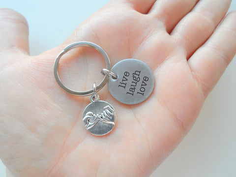 Pinky Promise Keychain with Engraved Disc "Live Laugh Love", Friend or Couples Keychain