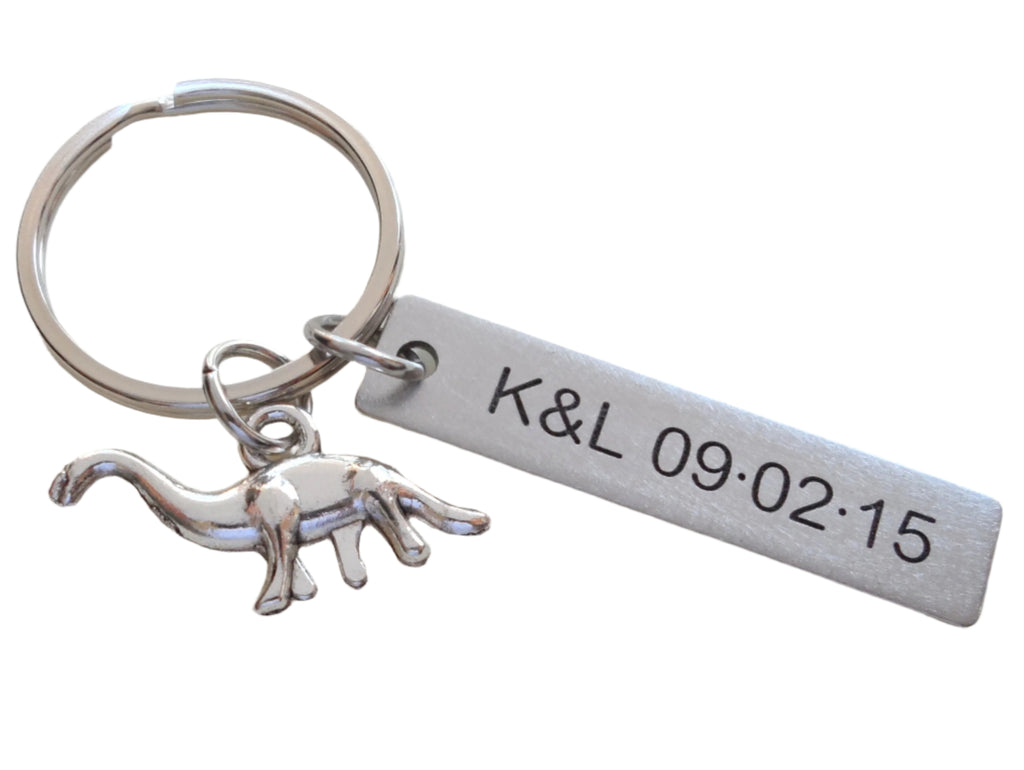 Personalized Dinosaur Keychain with Steel Tag Custom Engraved, Gift for Paleontologist