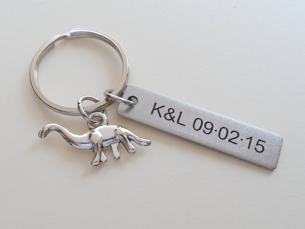 Personalized Dinosaur Keychain with Steel Tag Custom Engraved, Gift for Paleontologist