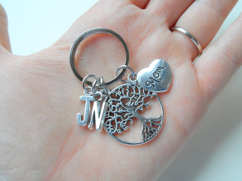 Mom Filigree Tree Keychain for Mom, Mother's Day Gift, Custom Letter Charm Options