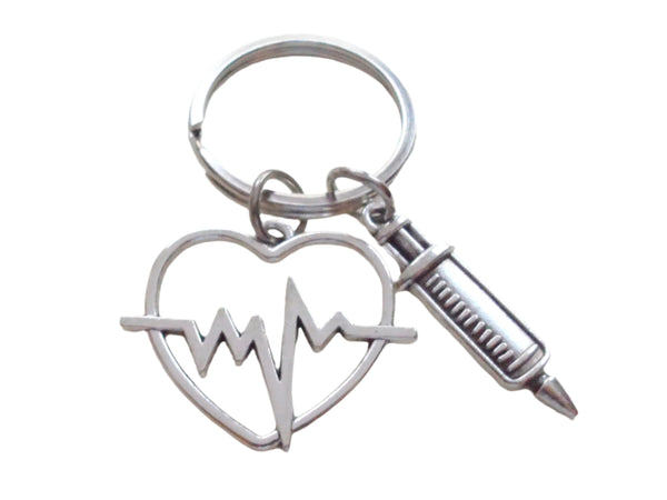 Heart Beat Medical Charm & Syringe Charm Keychain, Nurse Appreciation Gift Keychain, Thank You Gift