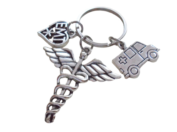 EMT Keychain, Emergency Medical Technician Appreciation Gift Keychain, Ambulance, EMT Heart, & Medical Charm