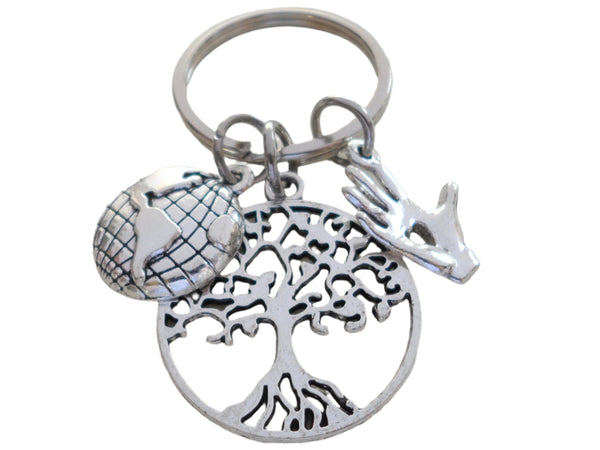 Community Volunteer Appreciation Gifts • World Globe, Tree, and Hand Charm Keychain by JewelryEveryday w/ "You Make a Difference!" Card