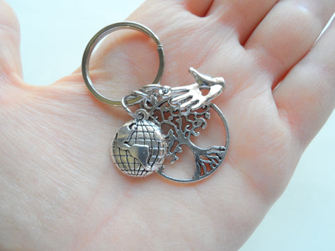 Community Volunteer Appreciation Gifts • World Globe, Tree, and Hand Charm Keychain by JewelryEveryday w/ "You Make a Difference!" Card