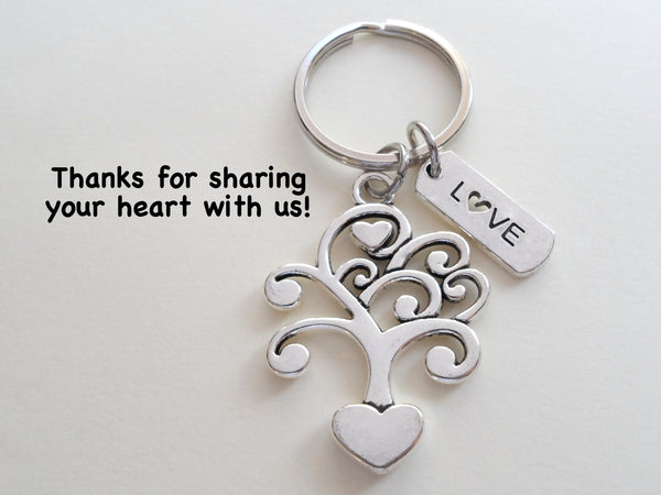 Tree With Hearts and Love Charm Keychain, Religious Teacher Gift, Home Aid Gift, Thank you Gift, For Friend, Caretaker Gift Keychain