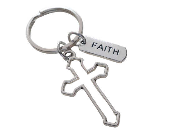 Cross Keychain with Faith Tag Charm, Religious Gift, Neighbor Gift