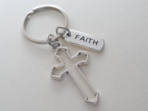 Cross Keychain with Faith Tag Charm, Religious Gift, Neighbor Gift