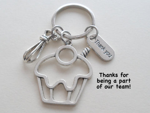 Cupcake & Whisk Charm Keychain, Baker's Keychain, Bakery Employee Appreciation Gift, Staff Thank You Gift