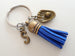 Custom Bronze Baseball Mitt Charm & Tassel Keychain with Add-on Letter Charm, Graduate Keychain, Baseball or Softball Player Keychain