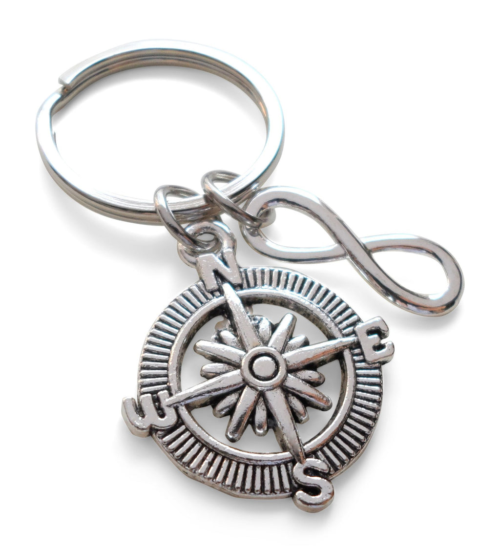Compass Keychain with Infinity Charm - I'd Be Lost Without You; Couples Keychain