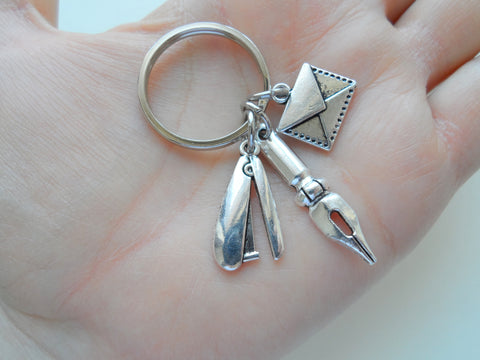 Secretary, Office Staff, & Receptionist Gift Keychain, Stapler, Pen, & Envelope Charm Keychain