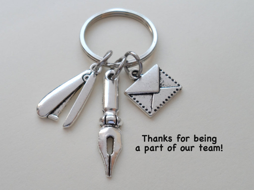 Secretary, Office Staff, & Receptionist Gift Keychain, Stapler, Pen, & Envelope Charm Keychain