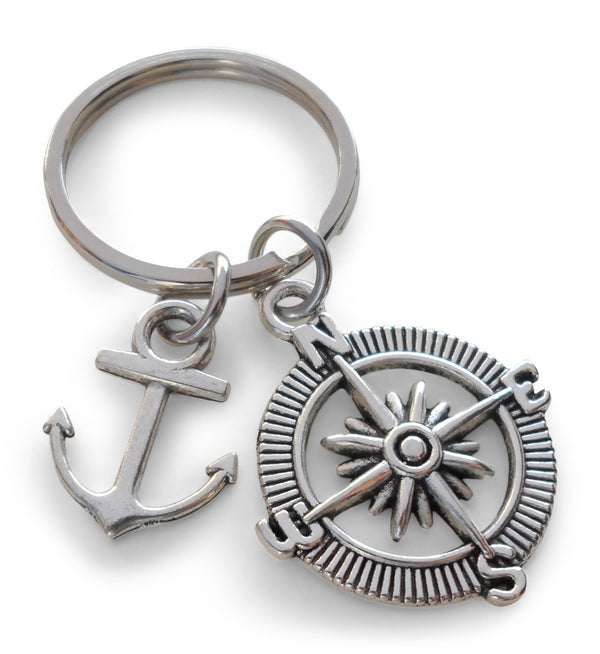Compass Charm Keychain with Anchor Charm - I'd Be Lost Without You; Couples Keychain