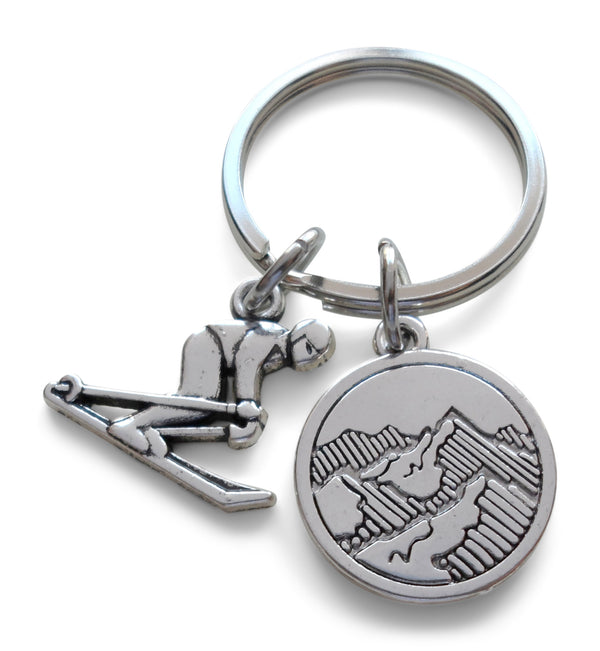 Skier & Mountain Charm Keychain, Skier's Keychain, Graduate Gift, Encouragement Gift Keychain