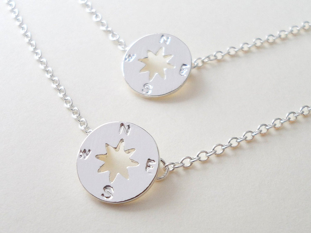 Small Compass Charm Necklace Set, 2 Necklaces, 18 Inch Chain