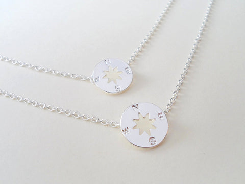 Small Compass Charm Necklace Set, 2 Necklaces, 18 Inch Chain