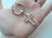 Small Cross Keychain, Religious Keychain, Personalized Letter or Birthstone Charm
