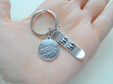 Snowboard & Mountain Charm Keychain, Snowboarder's Keychain, Graduate Gift, Encouragement Gift Keychain