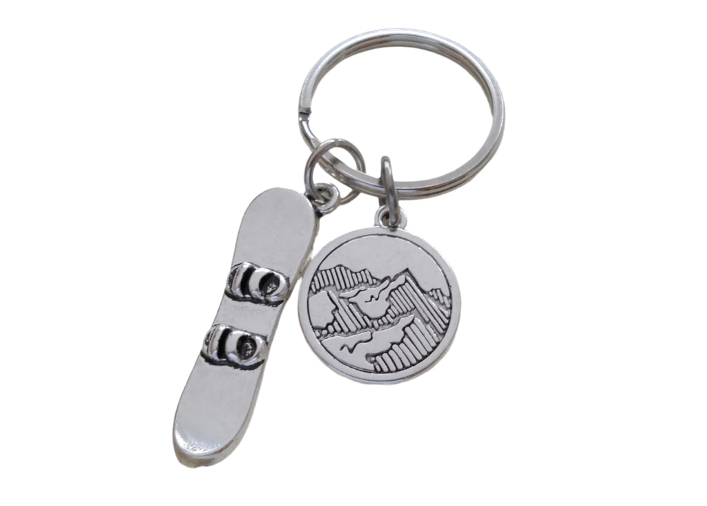 Snowboard & Mountain Charm Keychain, Snowboarder's Keychain, Graduate Gift, Encouragement Gift Keychain