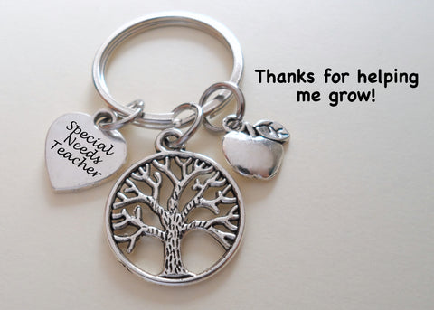 Teacher Appreciation Gifts • "Special Needs Teacher" Disk, Tree & Apple Charms Keychain by JewelryEveryday w/ "Thanks for helping me grow!" Card