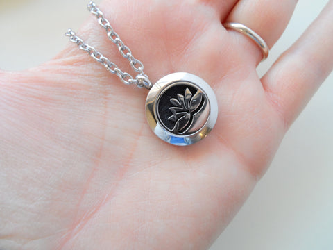 Oil Diffuser Locket Necklace w/ Lotus Flower Design - by Jewelry Everyday