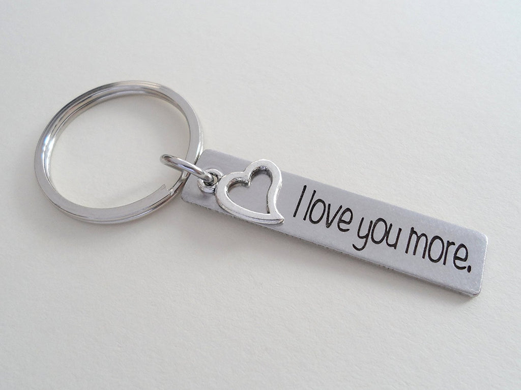 Steel Tag Engraved with "I Love You More" With Heart Charm Keychain