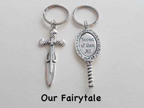 Sword and Mirror Charm Keychain Set - Our Fairytale; Couples Keychain