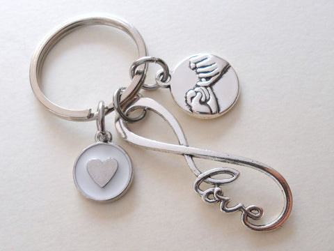 Infinity Love Symbol Keychain with Pinky Promise Charm & Circle Heart Charm, Couples Keychain