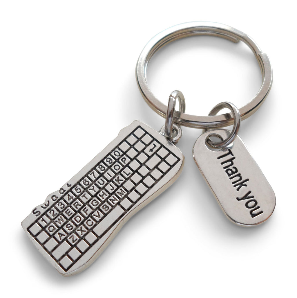 Computer Keyboard Charm Keychain with Thank You Charm, Employee Keychain, Telework, Remote Work Staff, Secretary, Receptionist, Office Staff, or IT Keychain