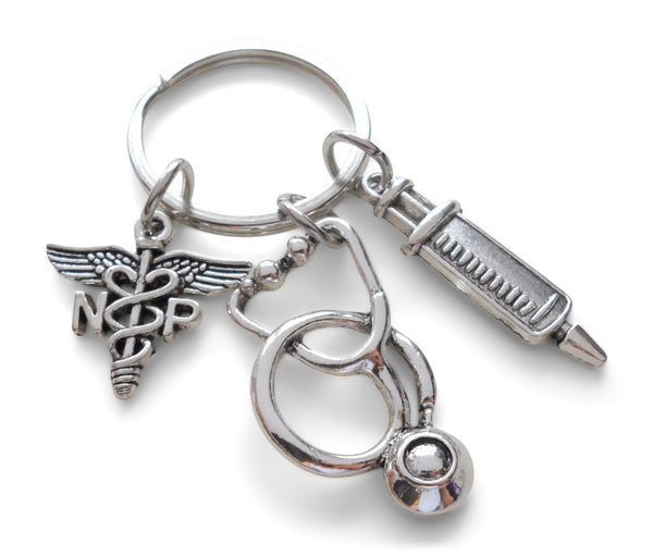 Nurse Practitioner Appreciation Gift Keychain, Stethoscope, Syringe, NP Charm, Employee Gift, Thank You Gift