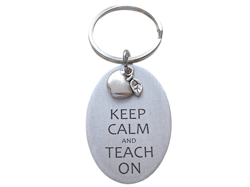 Teacher Appreciation Gifts • "KEEP CALM and TEACH ON" Aluminum Oval Tag & Apple Charm Keychain by JewelryEveryday