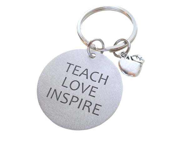 Teacher Appreciation Gifts • "Teach, Love, Inspire!" Aluminum Disc w/ Apple Charm Keychain by JewelryEveryday